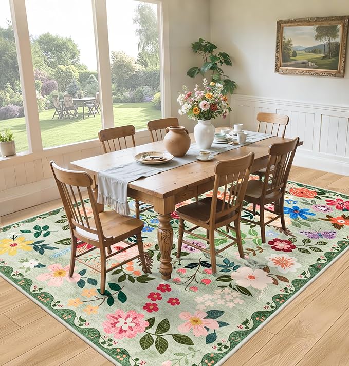 6x9 Area Rugs for Living Room: Floral Washable Rug Vintage Large Soft Boho - Image 4