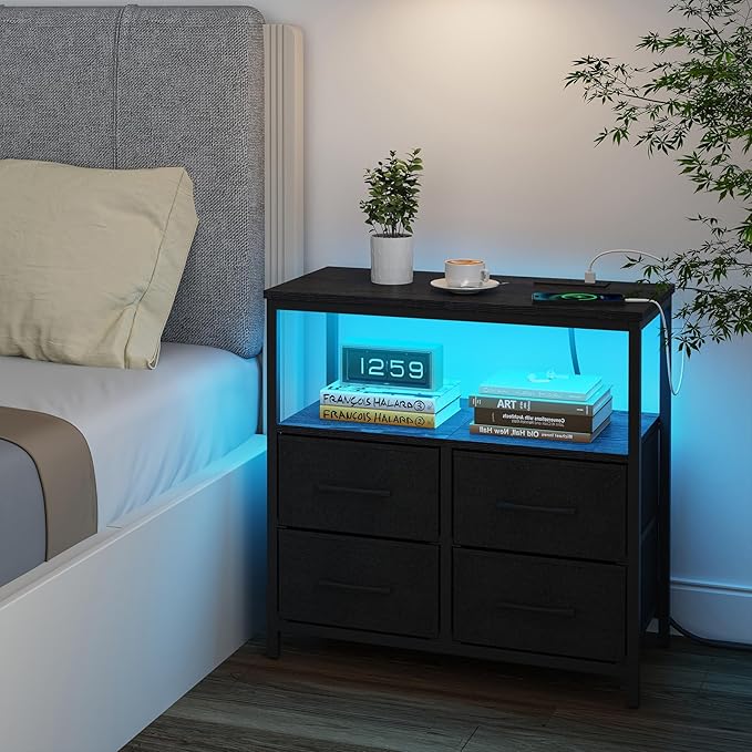TUTOTAK LED Night Stand with Charging Station, Large Nightstand with USB and - Image 5