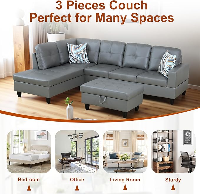 Osparple L Shaped Couch PU Leather Sectional Couches - Image 7