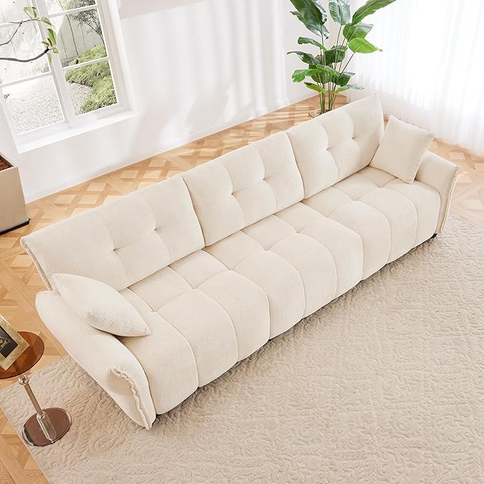 Modern Chenille Fabric 3-Seat Sofa w/ 2 Pillows, Premium Upholstery Living Room - Image 3