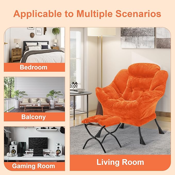 Fabric Lazy Chair with Ottoman, Oversized Upholstered Sofa Chair - Image 8