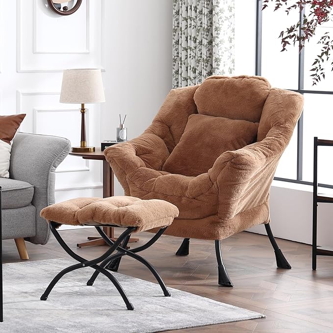 Lazy Chair with Ottoman, Reading Chair with a Pillow, Leisure Sofa Armchair - Image 2