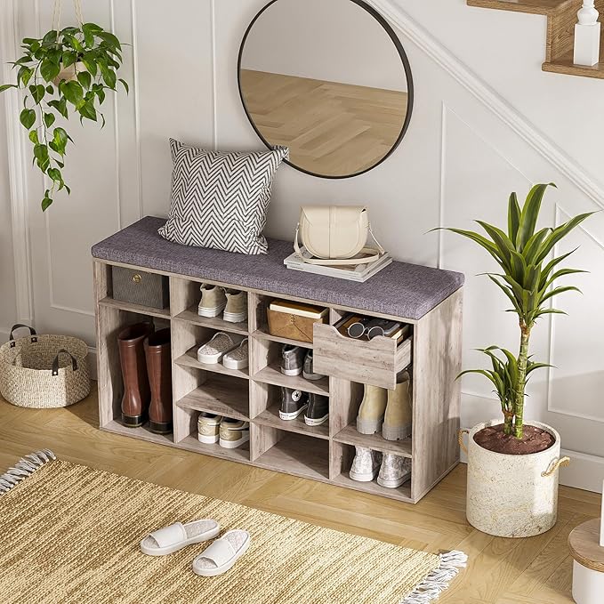 DINZI LVJ Shoe Bench, Entryway Storage Bench - Image 2