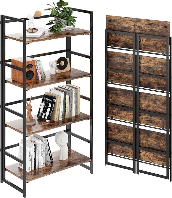 BHG Vintage Multifunctional Folding Bookshelf, No-Assembly Plant Stand Storage by BHG