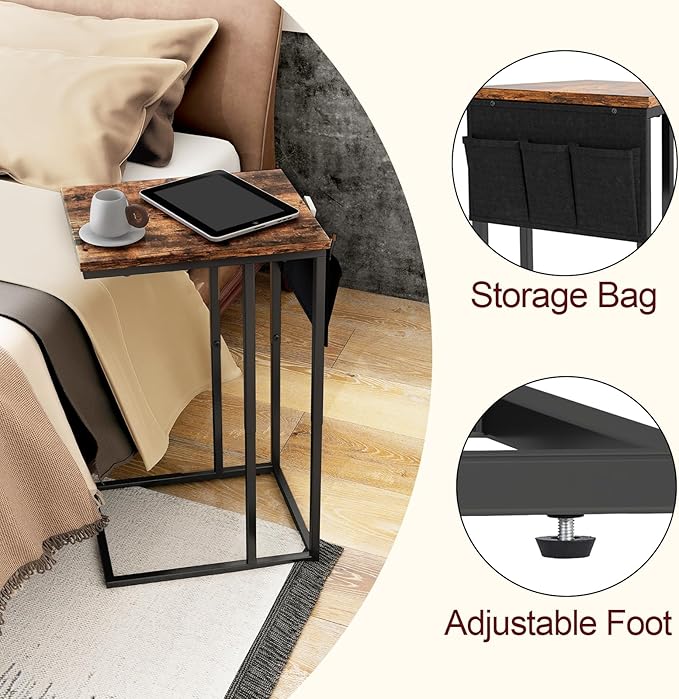 C Shaped End Table Set of 2 for Living Room, Couch Side Tables That Slide Under - Image 4