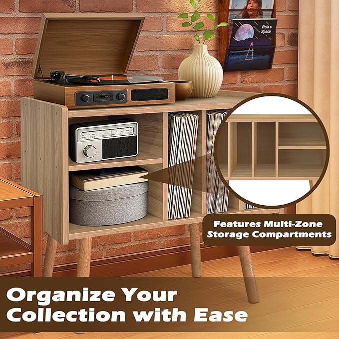 Record Player Stand with Vinyl Storage, Wooden Record Player Table with 5 - Image 5