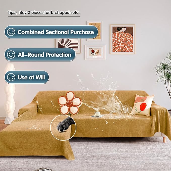 STACYPIK Waterproof Yellow Couch Cover, Non-Slip Sofa Cover - Image 7