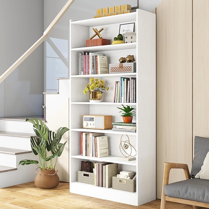 Tribesigns 78-inch Tall Bookcase, Modern 7-Tier White Library Bookshelf - Image 4