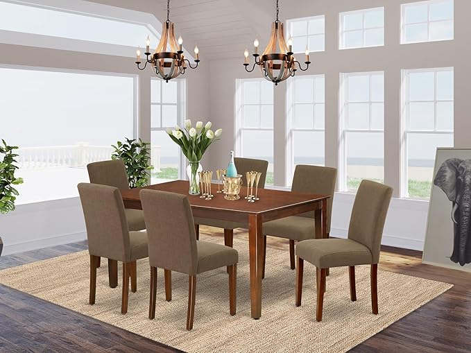 East West Furniture CAAB7-MAH-18 7 Piece Modern Dining Table Set Consist of a - Image 2