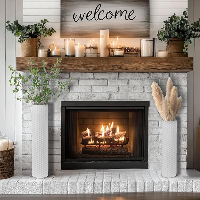 Sziqiqi White Tall Vases for Floor: 27.6/21.7in Metal Cylinder Handmade Flower - Image 9