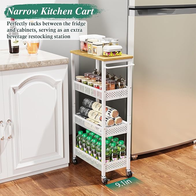 Utility Slim Storage Cart, 4-Tier Narrow Bathroom Organizers and Storage Cart - Image 6