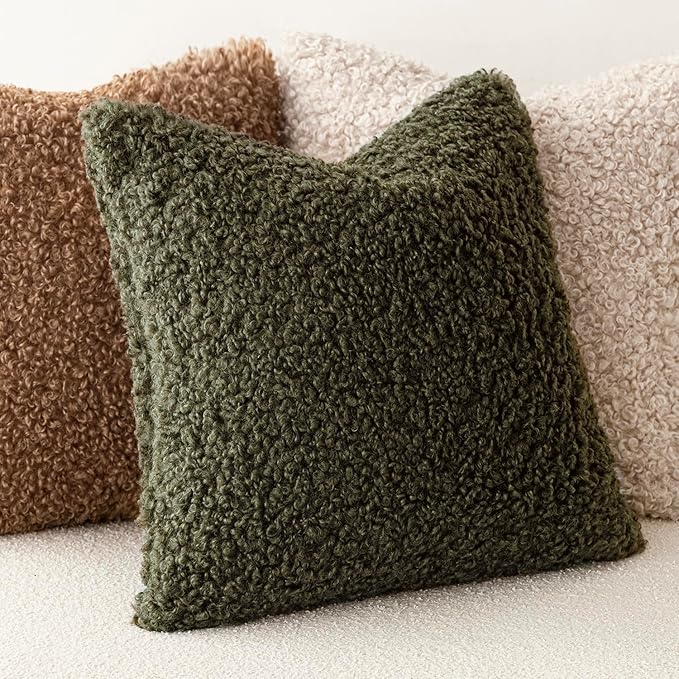 Foindtower 2 Pieces 22x22 Inch Olive Green, Faux Fur Throw Pillow Cover Accent - Image 4