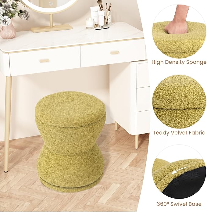 Ottoman with Storage, 360° Swivel Boucle Ottoman Vanity Stool, Upholstered - Image 3