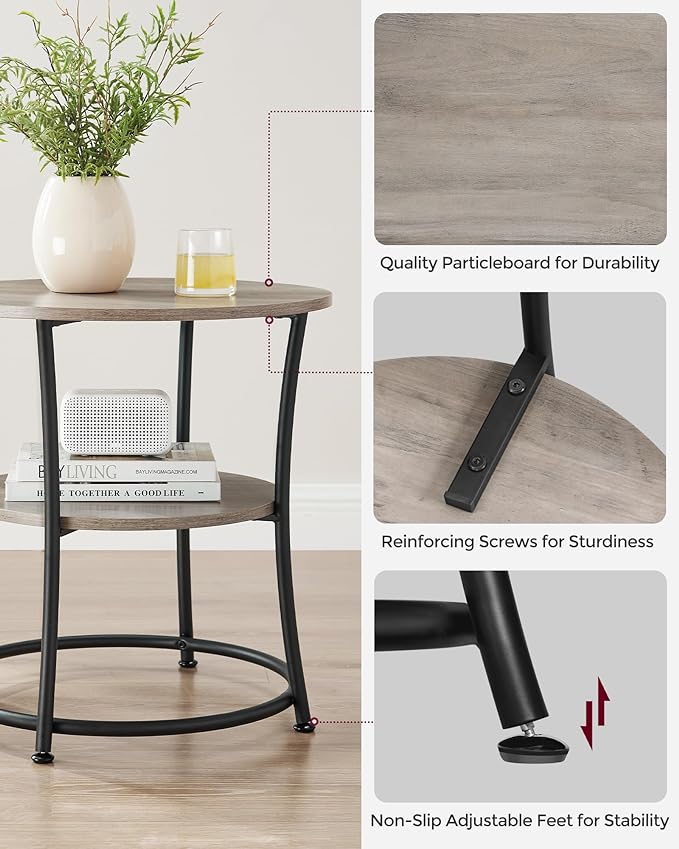 VASAGLE Side Table, 2-Tier Round End Table, Nightstand - Image 5