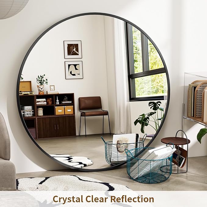 BEAUTYPEAK 48 Inch Round Mirror, Metal Frame Circle Mirror, Wall Mounted - Image 3