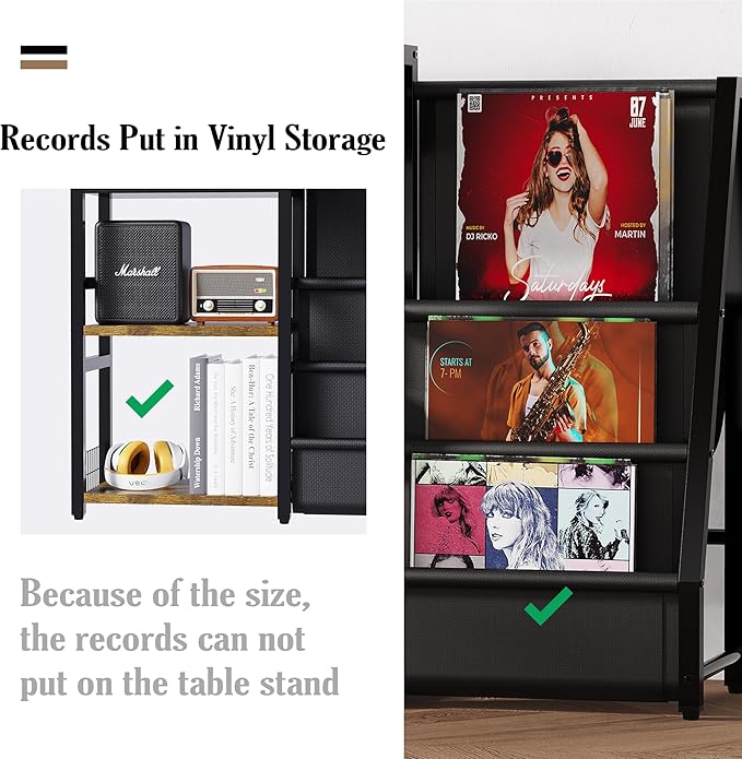 End Table with Vinyl Record Storage, Record Player Stand, 3 Tier Turntable - Image 4