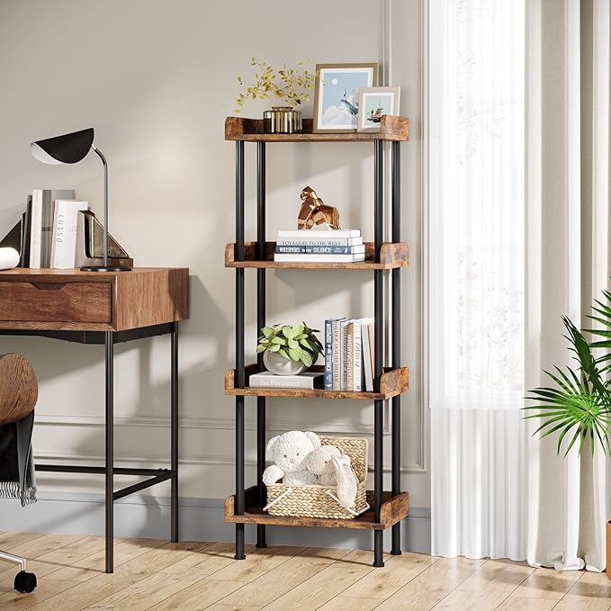 Hosfais Bookcase 4 Tier Bookshelf, Vintage Small Bookshelf - Image 2