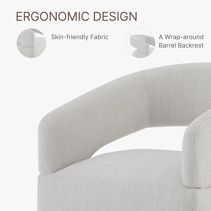 Upholstered Dining Chairs with Casters Modern Barrel Side Armchair with Rollers - Image 6