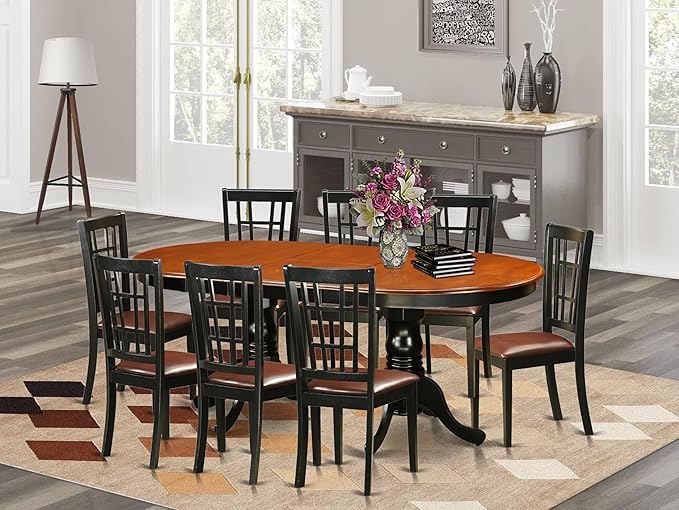 East West Furniture PLNI9-BCH-LC 9 Piece Dining Room Table Set Includes an Oval - Image 2