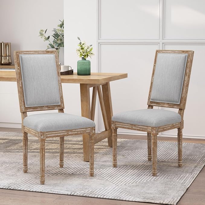 Merax Upholstered Solid Wood Dining Chairs Set of 2, French Country Style - Image 4