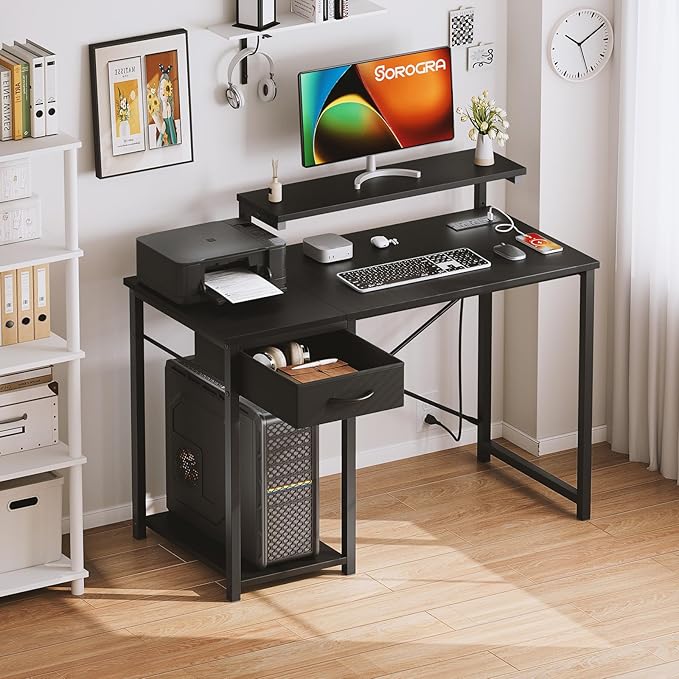 Computer Desk with Adjustable Monitor Stand, 47.2 in Small Desk with Reversible - Image 2