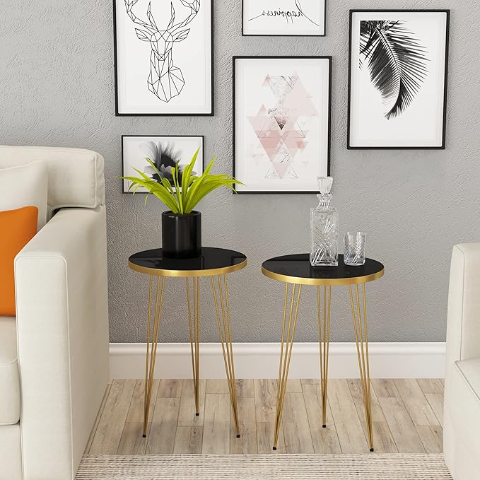 PAK HOME Set of 2 End Tables Round Wood Sofa Side Coffee Tables - Image 3