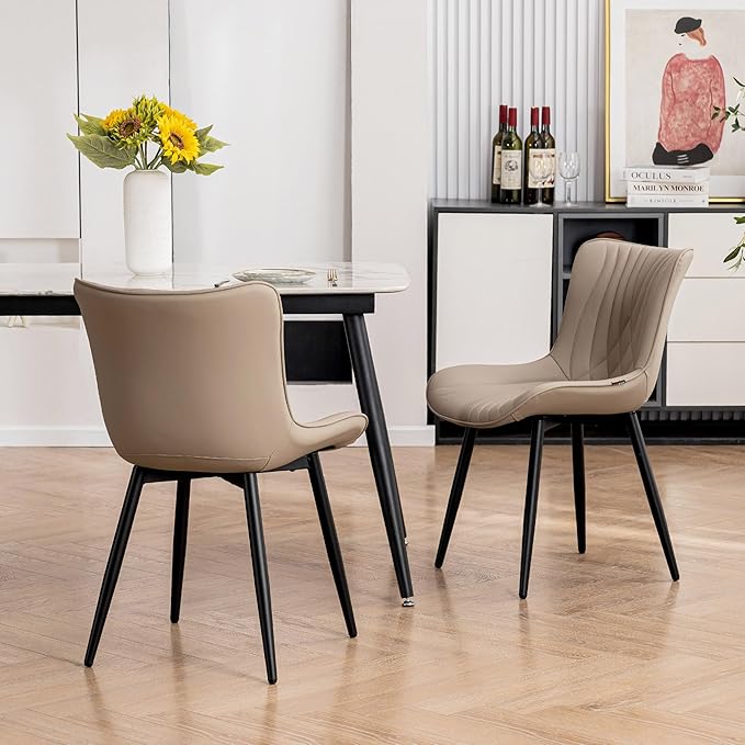 Kidol & Shellder Khaki Dining Chairs Set of 2, Faux Leather Upholstered Mid - Image 8
