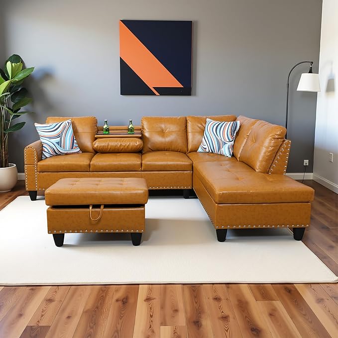 Osparple L Shaped Couch PU Leather Sectional Couch Upholstered 3 Pieces Sofas by Unknown