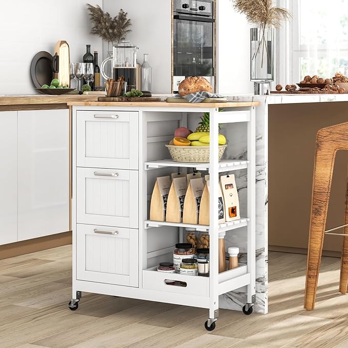 COSTWAY Kitchen Storage Island Cart on Wheels, Kitchen Rolling Trolley Cart - Image 8