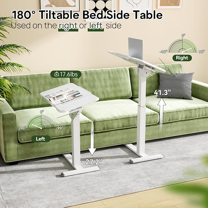 Rolling Laptop Desk, 180° Tiltable Mobile Standing Desk Height Adjustable - Image 2