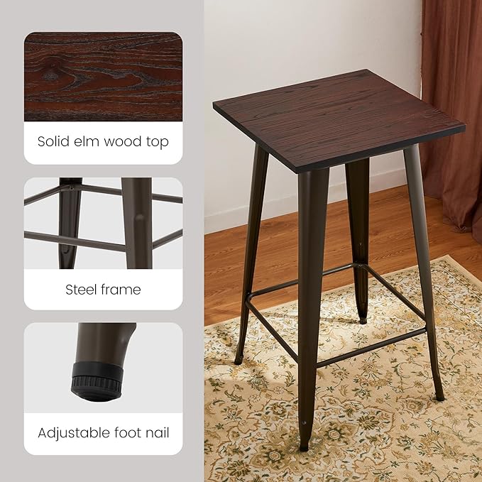 Glitzhome 41.25" H Modern Style Square High Heavy-Duty Metal Bar Table - Image 4