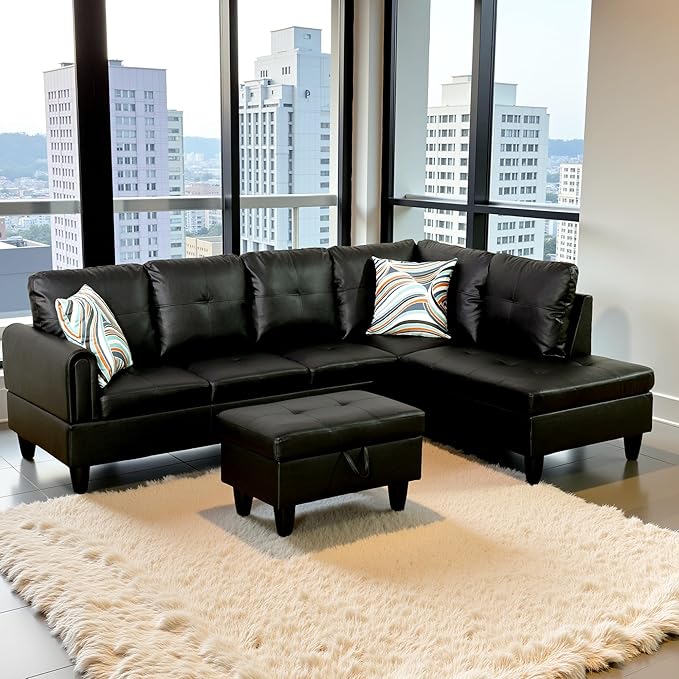 Couches for Living Room Faux Leather L Shaped Couch Comfy 3 Pieces Sectional - Image 4