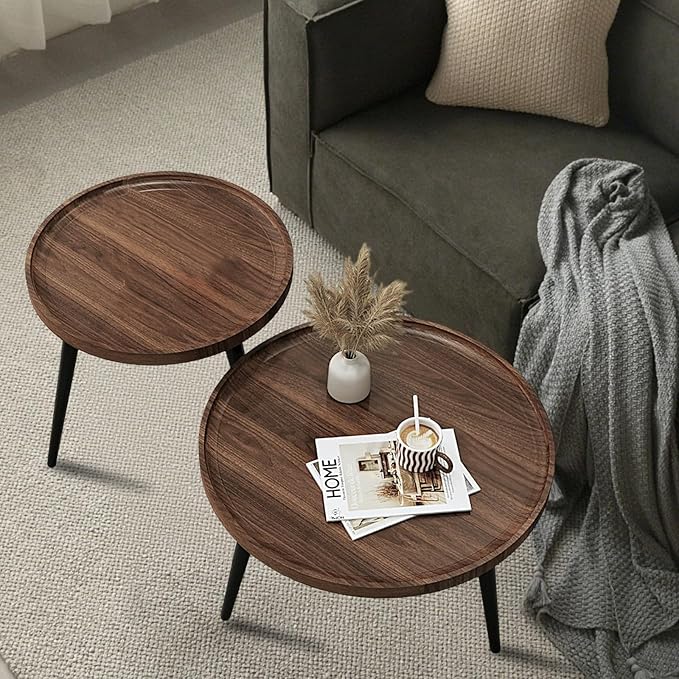 Jessie 2 Pcs Small Round Coffee Tables, Mid Century Modern Nesting Tables - Image 8