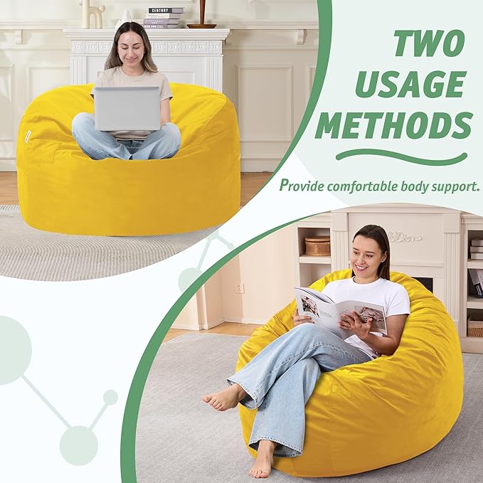 3FT Bean Bag Chair with Ultra Soft Velvet Cover Bean Bag Sofa with Memory Foam - Image 5