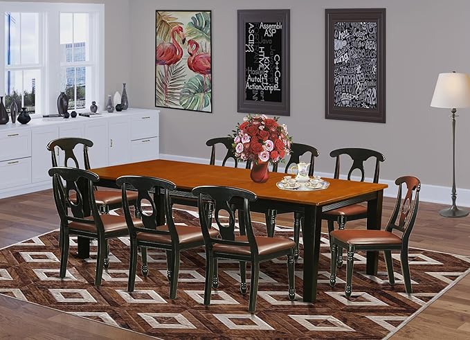 East West Furniture QUKE9-BCH-LC 9 Piece Dining Table Set Includes a Rectangle - Image 2