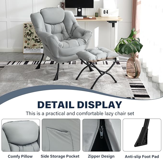 Lazy Chair with Ottoman, Modern Accent Chair Contemporary Lounge Leisure Sofa - Image 3