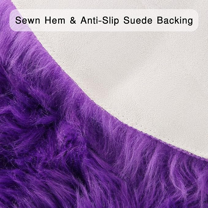 duduta Purple Faux Sheepskin Round Rug 4x4 ft, Fluffy Shag Fur Bedroom Nursery - Image 3