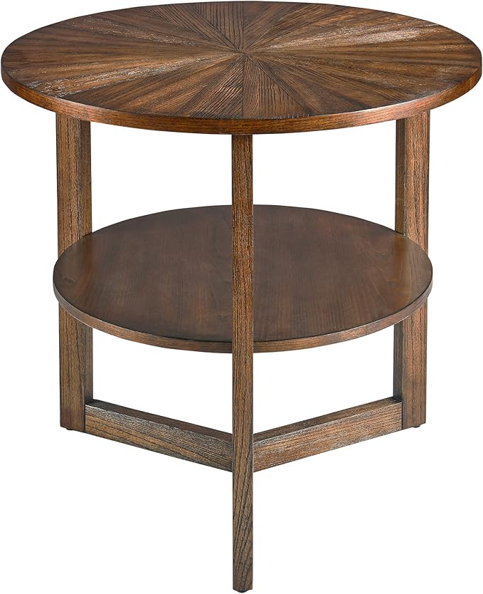Large Round End Table with Storage Shelf, 25.2" Dia Rustic Beside Tables with - Image 9