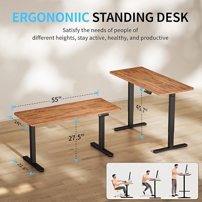 Electric Standing Desk, 55x24 inches Height Adjustable Desk, Sit to Stand Desks - Image 2