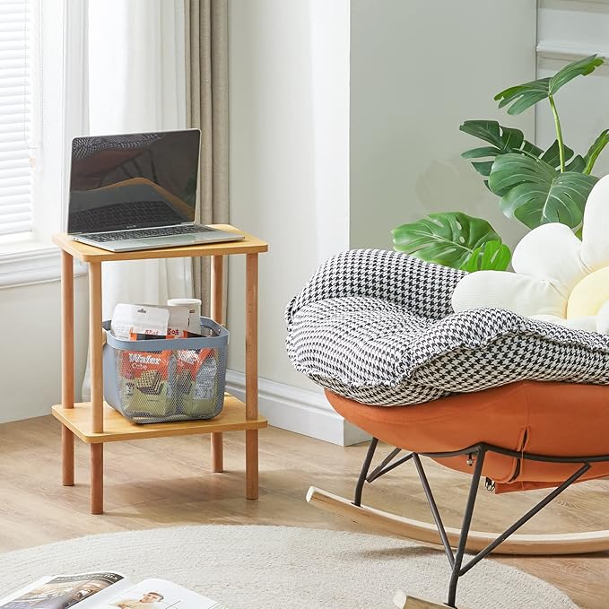 IBUYKE 2-Tier Side Table, Solid Wood Tall End Table - Image 6