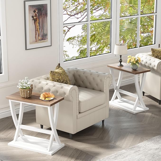ChooChoo Farmhouse End Tables Living Room Set of 2, Narrow Side Table - Image 2