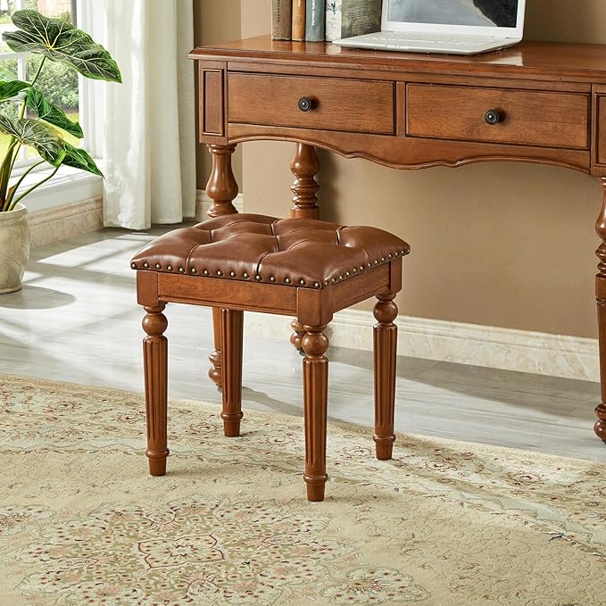 Vanity Bench Stool with Microfiber Leather Cushion, Vanity Chair Ottoman by KIVSON