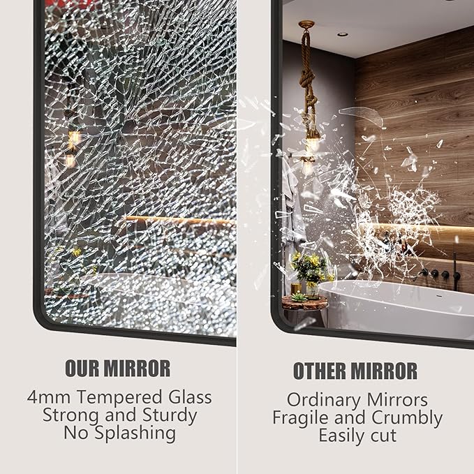 30x36 Black Matte Bathroom Mirror, Rectangle Framed Vanity Mirror - Image 3