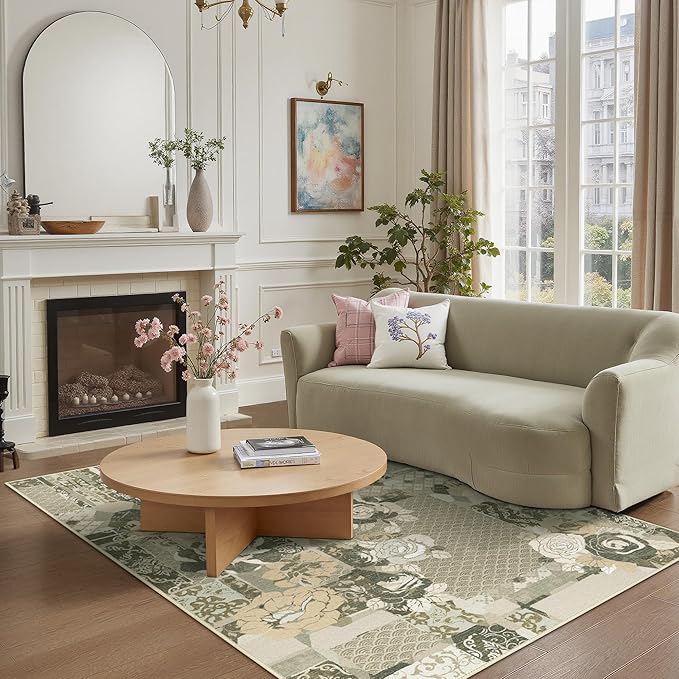 GENIMO 5X7 Floral Area Rugs for Living Room, Machine Washable Non Slip Vintage - Image 2