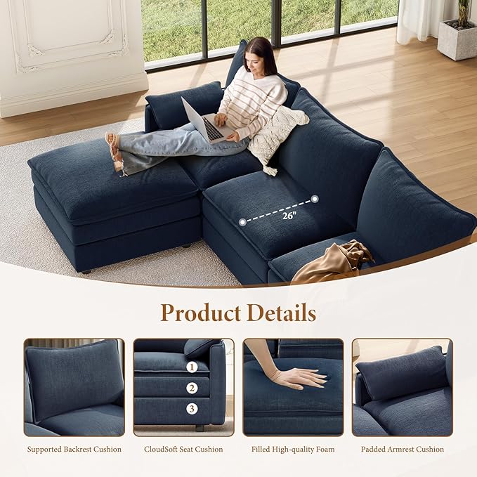 Vesgantti Large Modular Sectional Sofa, Big Comfy Cloud Couch - Image 4