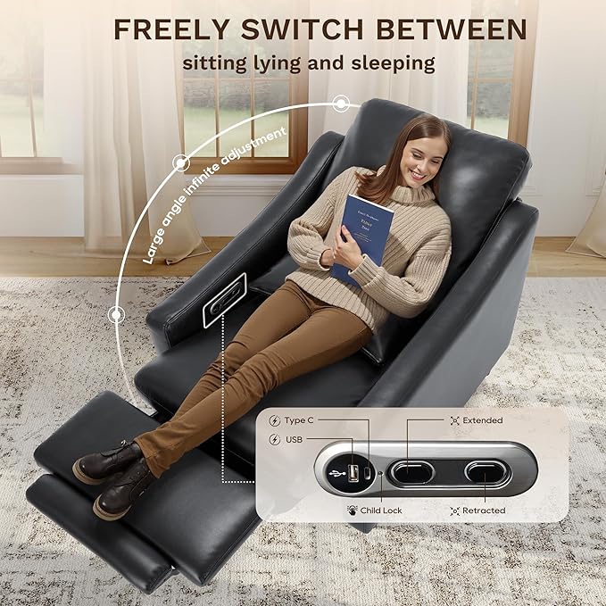 COLAMY Pushback Electric Recliner Chair, Premium Leather Upholstery - Image 4