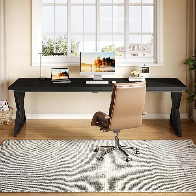 LITTLE TREE 78.7 Inch Large Executive Desk, Extra Long Computer Office Desk - Image 9