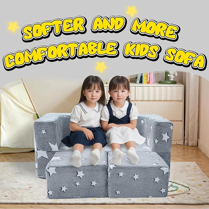MeMoreCool Modular Kids Play Couch Sofa – Glow in The Dark Star Design - Image 4