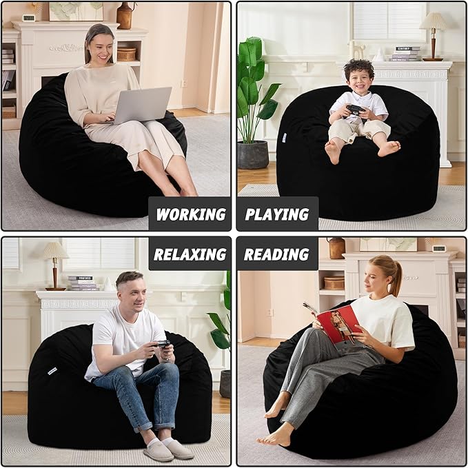 3FT Bean Bag Chair with Ultra Soft Velvet Cover Bean Bag Sofa with Memory Foam - Image 6
