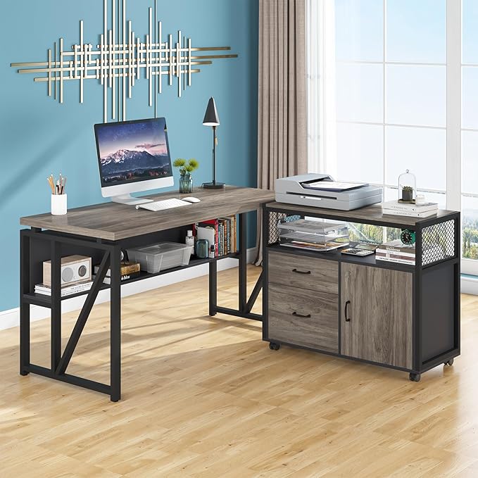 Tribesigns Office Desk with Drawers Sets, 55 inches L Shaped Computer Desk with by Tribesigns